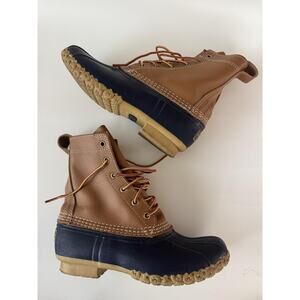 L.L.Bean Bean Boots Womens Size 8 Brown Navy Leather Duck Boots Maine Made